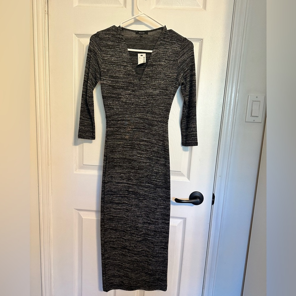 NWT - Midi Dress with Three Quarter Sleeves - Charcoal Grey Dress - XXS